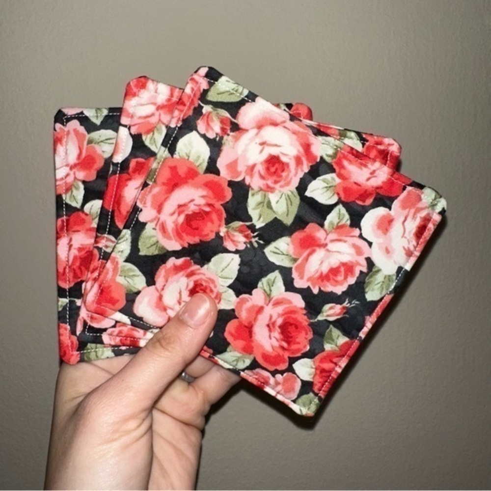 3 floral fabric mug coasters for at home new